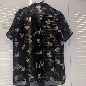 STUNT Black Sheer Floral Button Down Blouse